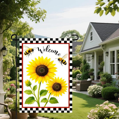 IVN Welcome Garden Flag 12x18 Inch Double Sided Spring Summer Yard Flags Sunflower Bees Decorative Small Flags for Outdoor Seasonal Front Door Lawn Porch Patio Decor Yard Flag