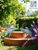 YEAHOME Garden Decor Outdoor Statues, 38"/36" Large Metal Heron Standing Yard Art, Blue Crane Lawn Sculptures Garden Decor for Outside Patio Porch Backyard, Set of 2