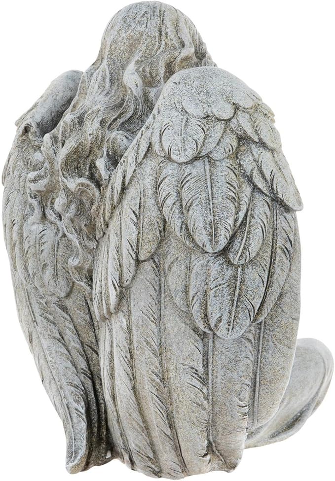Hobby Lobby Sitting Angel Garden Statue with Bird, 11 inch Height, Indoor Outdoor Resin Sculpture, Gray, Spring, Summer