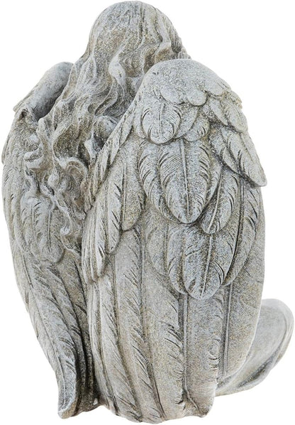 Hobby Lobby Sitting Angel Garden Statue with Bird, 11 inch Height, Indoor Outdoor Resin Sculpture, Gray, Spring, Summer