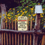 Funny No Trespassing Sign, Metal Warning Tin Signs, I Own Firearms and a Backhoe, Yard Sign Garage Farm Garden Wall Decor Sign Plaque Outdoor for Home Fence 8 X 12 Inches