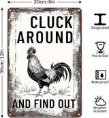 Funny Chicken Signs-Vintage Metal Chicken Signs for Coop Funny Outdoor,Cluck Around and Find Out Tin Sign for Home Farm Chicken Coop Farmhouse Kicthen Garden Decor 8 X 12 Inch