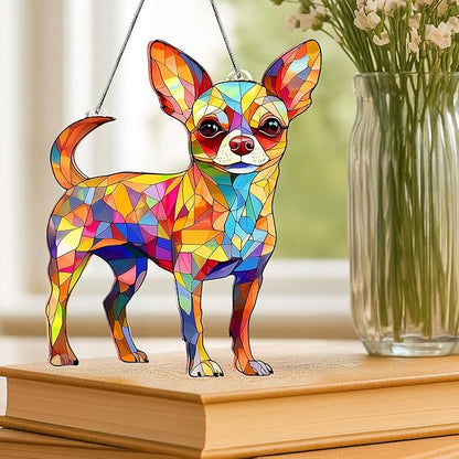 Colorful Dogs Acrylic Suncatcher Ornament for Window Decor, Acrylic Suncatcher Window Hanging Decor, Dog Lovers Gifts for Women, Dogs Christmas Ornaments for Tree Hanging (Chihuahua)