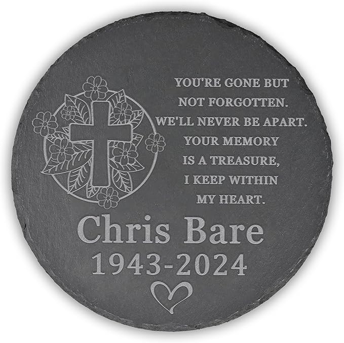 Memorial Garden Stone - Personalized Bereavement Gift for Loss of Loved One - Round - 'You're Gone but Not Forgotten'
