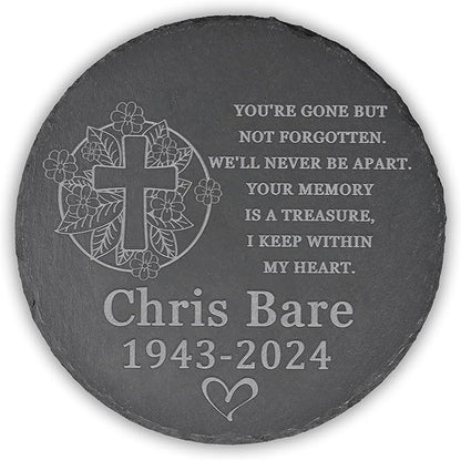 Memorial Garden Stone - Personalized Bereavement Gift for Loss of Loved One - Round - 'You're Gone but Not Forgotten'