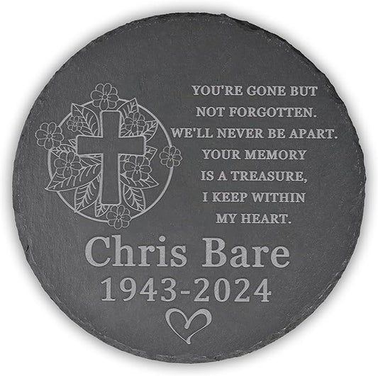 Memorial Garden Stone - Personalized Bereavement Gift for Loss of Loved One - Round - 'You're Gone but Not Forgotten'