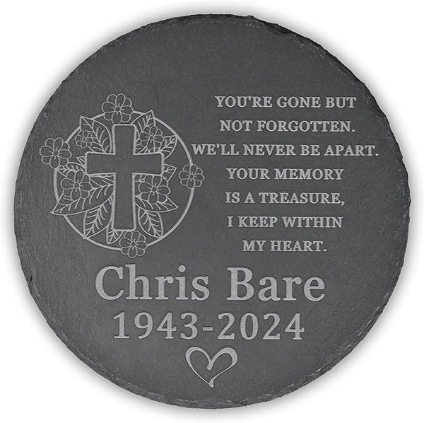Memorial Garden Stone - Personalized Bereavement Gift for Loss of Loved One - Round - 'You're Gone but Not Forgotten'