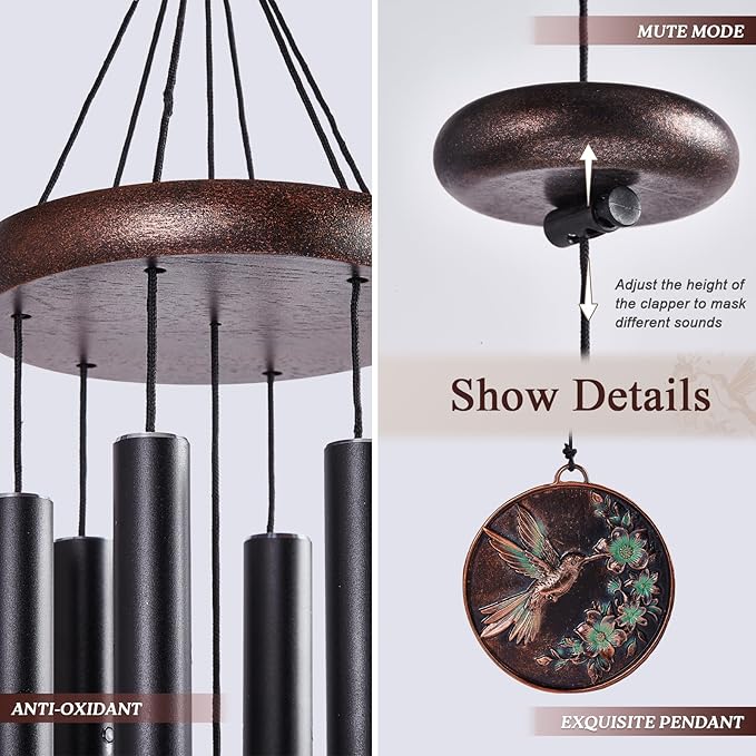 Sympathy Wind Chimes for Outside 34" Vintage Hummingbird Memorial Wind Chimes Outdoor for Garden Patio Porch Decoration Birthday Memorial Sympathy Gift for Loved One Mom Dad Grandpa Grandma Friends