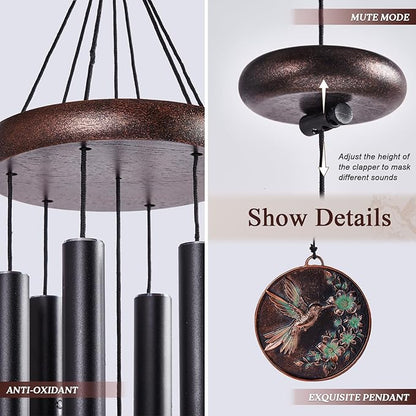 Sympathy Wind Chimes for Outside 34" Vintage Hummingbird Memorial Wind Chimes Outdoor for Garden Patio Porch Decoration Birthday Memorial Sympathy Gift for Loved One Mom Dad Grandpa Grandma Friends