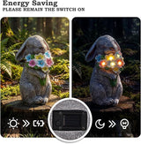 PETAFLOP Solar Powered Rabbit Garden Light, Bunny Holding Flower with Warm White LED, Outdoor Decor for Yard, Pathway, Lawn, Patio, Balcony