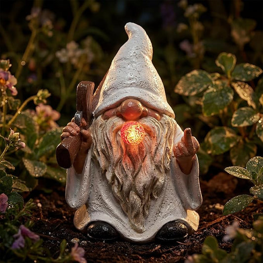 EXYGLO Solar Gnome Garden Decor Statue, 5.7" Middle Finger Gnome with Flickering Cigar Outdoor Funny Decoration for Lawn, Patio, Yard, and Unique Housewarming, Individual Birthday Ornament Gift