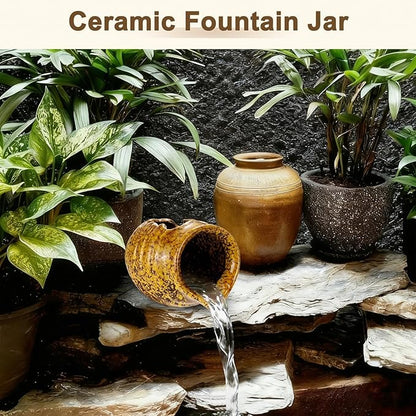 M METERXITY Ceramic Garden Fountain Spitter, Clay Pot Ecological Tank for Pond/Backyard Water Feature/Cave Waterfall/Landscaping, DIY Water Flow Jar Hydroponic Vase [5.5in, Iridescent Yellow]