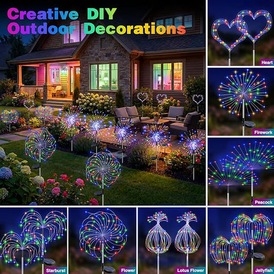 btfarm 4 Pack 120 LED Solar Garden Lights Outdoor, 8 Modes Firework Lights Solar Powered, Waterproof Twinkle Fairy Light Outside for Yard Patio Pathway Pool Christmas Party Decorative, Multicolor