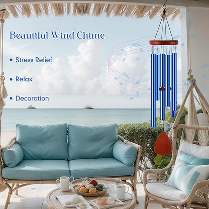Leinuosen Wind Chimes for Outside Wind Chimes Outdoors Deep Tones 28" with 6 Aluminum Tubes Memorial Sympathy Windchime for Valentine Tree Decor Garden Courtyard Mom Loved One Gifts(Classic,Blue)