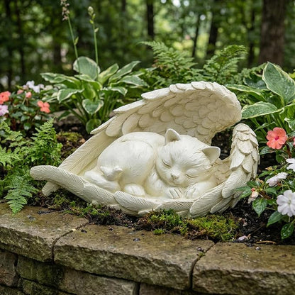 Elenon Cat Pet Memorial Stones Outdoor Statue, Sleeping Cat Memorial Stones Garden Statue Decor, Pet Loss Sympathy Grave Gifts