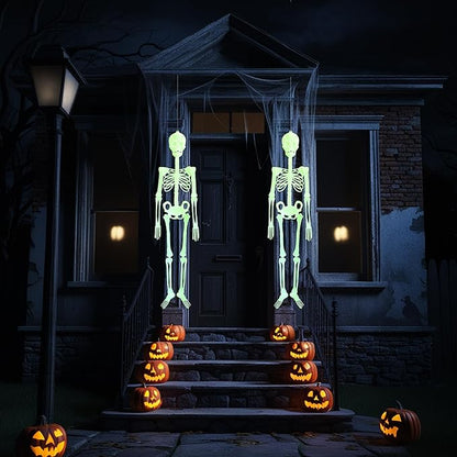 Hanging 4.9 Ft Halloween Skeleton Decorations with Glowing Posable Skeletons,Hanging Skeleton Decoration Glow in The Dark for Garden Party Tree Porch Yard Lawn Indoor Outdoor Decor