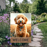 BlissYard Dog Welcome Garden Flag 12x18 Inch – Double-Sided Outdoor Yard Flag, Spring Summer Garden Decor for Lawn Porch Patio Backyard, Goldendoodle Dog Lovers Gift