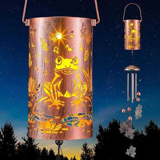 Retisee Frog Design Solar Wind Chimes Outdoor Metal Frog Gifts Solar Light Windchimes Outside Indoors Christmas Decoration Birthday Gift for Home Lawn Porch Patio Garden Yard