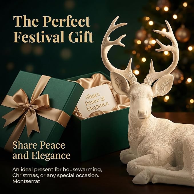XTAPAN Buck Statue Figurines Deer Animal Sculpture Gift Home Decor,Office or Outdoor Garden Statue Woodland Decoration White