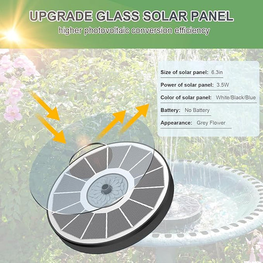 Yzert Solar Fountain for Bird Bath Direct Sunlight High Efficiency 3.5W Glass Panel Solar Water Fountain Outdoor Garden Flower (White)