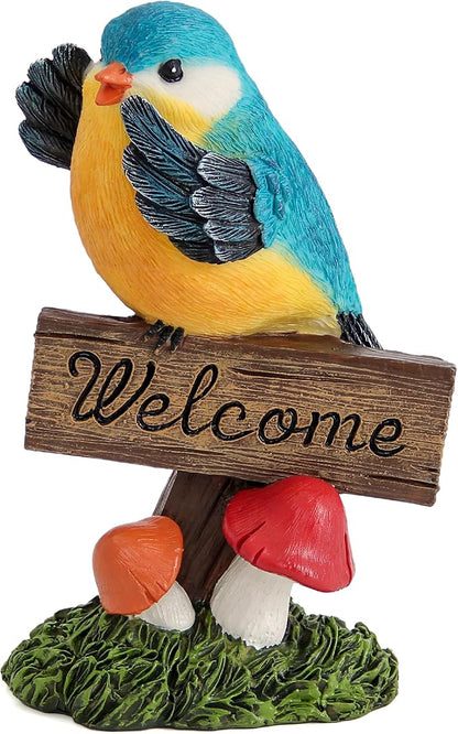 Bird Decor for Garden Statues,Bird Figurines Welcome Sign for Outdoor Decorations,Birds Decorative Outdoor Statue for Garden Patio Yard Lawn Home Shelf Decor,Gardening Gifts for Birds Lovers Women