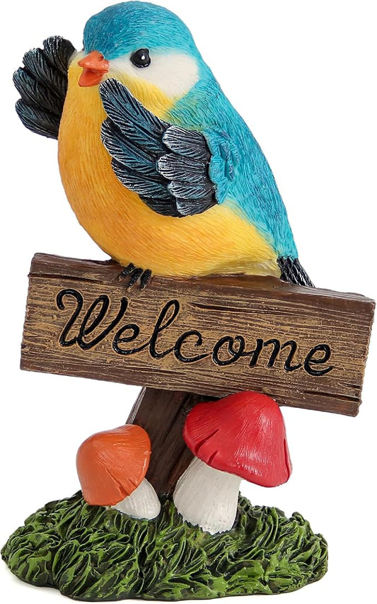 Bird Decor for Garden Statues,Bird Figurines Welcome Sign for Outdoor Decorations,Birds Decorative Outdoor Statue for Garden Patio Yard Lawn Home Shelf Decor,Gardening Gifts for Birds Lovers Women
