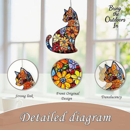 Cat Stained Glass Suncatcher Window, Hanging Sun Catchers Indoor Window, Suncatcher for Mom/Women (Black Cat)