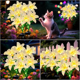 Solar Garden Lights 4 Pack 16 White Lily Flowers, Gifts for Mom Woman Birthday Outdoor Solar Flower Lights, Cemetery Flowers for Grave - Decorative Lilies for Yard, Patio, Pathway Decorations