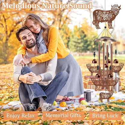 Highland Cow Wind Chimes - Cow Gifts for Men Women, Mom Grandma Wife Friends Birthday, Sympathy Memorial Wind Chimes for Outside, Garden Patio Yard Porch Home Decor