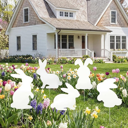 5 Pcs Metal Easter Yard Decorations Outdoor Easter Bunny Yard Signs with Stakes Cute Spring Rabbit Decorative Lawn Signs for Indoor Outdoor Garden Pathway Walkway Spring Holiday Party Decor