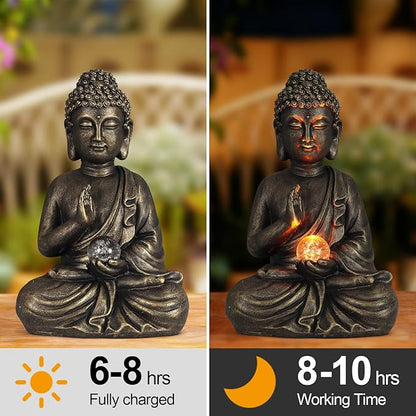 nawaza Buddha Statue Garden 9″ Solar Resin for Home Decor Yard Garden Patio Lawn Ornaments, Prayer Spiritual Living Figurine, Decor Outdoor Buddha Figurine Premium Bronze