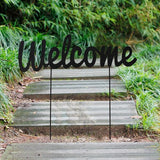 Metal Letters Garden Stakes Yard Art Word Sign Lawn Decoration Indoor Outdoor Plant Pot Decor Decorative Stick for Patio Pathway Flower Bed (Welcome)