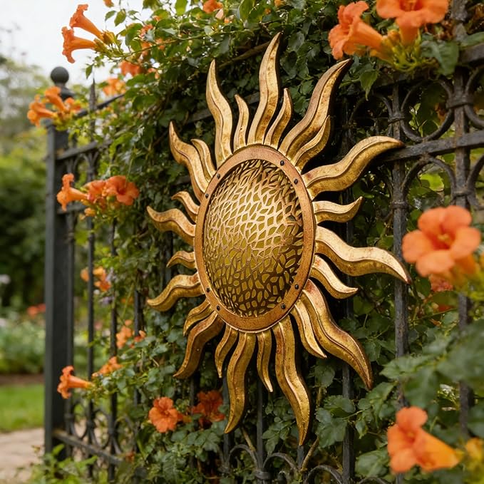 Metal Sun Wall Art 22" Large Outdoor Wall Decor Unique Metal Wall Hanging Outside Decoration for Indoor and Outdoor,Yard,Patio,Garden, Home,Bedroom and Farmhouse, Thoughtful Gift, Housewarming Gift