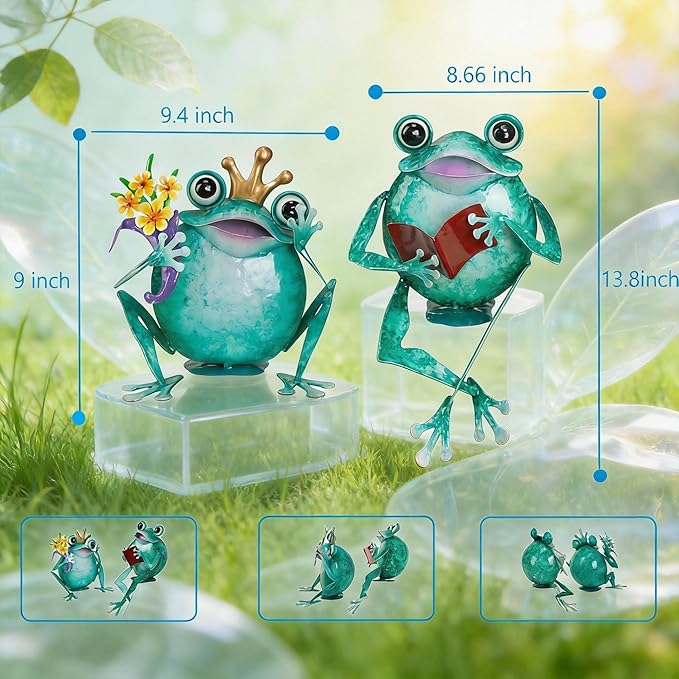 Ratuor Frog Statue Garden Outdoor Decor Metal Frog Yard Art Sculpture Lawn Ornaments for Backyard Pond Patio Porch Outside Decorations