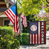 Welcome July 4th Baseball Patriotic Decorative Garden Flag, Red White Bat America USA Independence Day Yard Outside Decorations, Stars American Outdoor Small Home Decor Double Sided 12 x 18