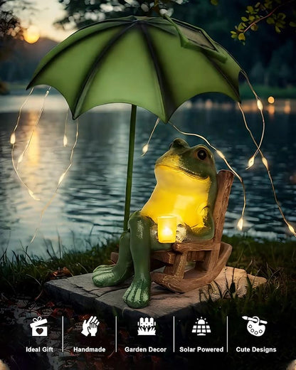 Frog Garden Statue, Solar Garden Frog Decor, Fairytale Courtyard Accessories Outdoor Figurine Lights, Art Housewarming Gift for Patio,Yard,Lawn Ornament