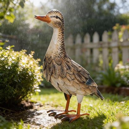Shorayn Metal Duck Garden Statue, Life-Size Iron Hen Mallard, Handmade Gray Duck Yard Decor, Indoor Outdoor Ornament, Gift for Housewarming/Mother’s Day/Christmas