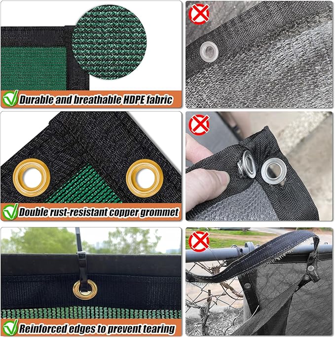 KANAGAWA 3ft x 10ft Privacy Screen Fence, 90% Blockage Heavy Duty 175 GSM Fencing Mesh Net Cover for Outdoor Wall Garden Yard Backyard 40 Cable Zip Ties Included Dark Green