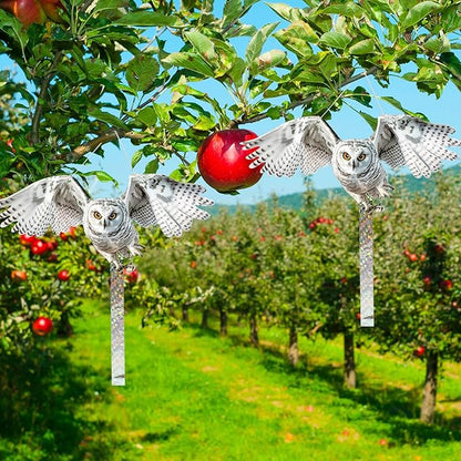 2Pack Fake Owls Hawk Plastic Owl, Reflective Hanging Owl Decoration, Barn Swallow Deterrent Garden Owls Scare Devices for Indoor Outdoor Garden,Yard