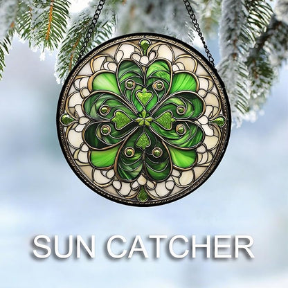 DASTOLL Stained Glass Window Hanging St. Ripak Festival Green Lucky Clover 9.8" - Suncatcher Door Garden Sun Catcher Ireland Decor Mother's Day for Mom Woman Her Men Sisters