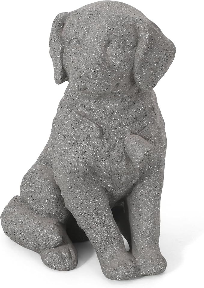Merax Puppy Garden Statue - Outdoor Cast Stone Decor, Stone Gray Finish, Weather-Resistant Patio or Yard Art, No Assembly Required