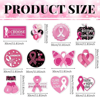 Amyhill 12 Pcs Breast Cancer Awareness Yard Signs for Outdoor Pink Ribbon Garden Lawn Signs Decoration with Stakes Waterproof Decor Gifts for Women Festive Holiday Party Patio Lawn Walkway Decoration