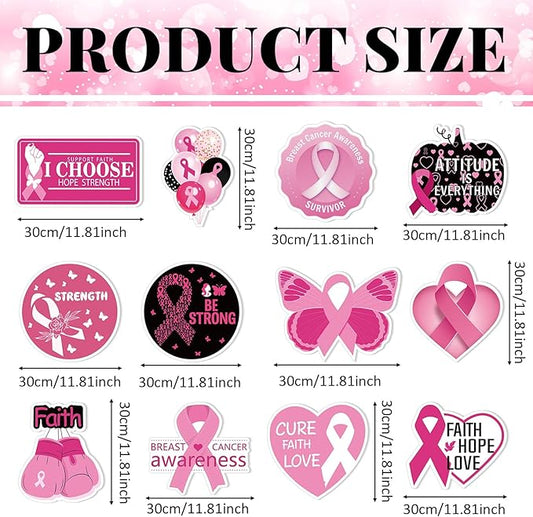Amyhill 12 Pcs Breast Cancer Awareness Yard Signs for Outdoor Pink Ribbon Garden Lawn Signs Decoration with Stakes Waterproof Decor Gifts for Women Festive Holiday Party Patio Lawn Walkway Decoration