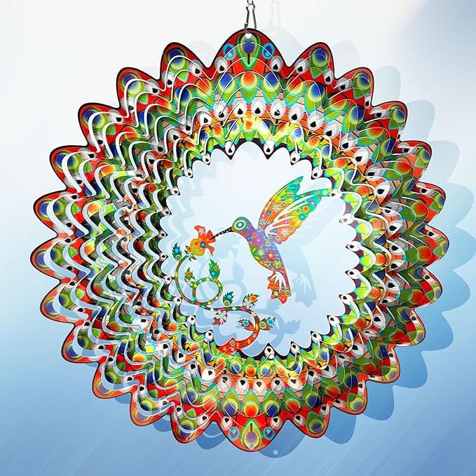 Aoedelyart Hummingbird Wind Spinner for Yard and Garden,12in 3D Wind Spinner Hummingbird Gift for Women/Mother/Father/Men,Hanging Bird Wind Catchers Kinetic Yard Art Ornaments Outdoor Wind Sculptures