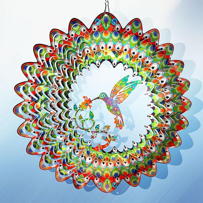 Aoedelyart Hummingbird Wind Spinner for Yard and Garden,12in 3D Wind Spinner Hummingbird Gift for Women/Mother/Father/Men,Hanging Bird Wind Catchers Kinetic Yard Art Ornaments Outdoor Wind Sculptures