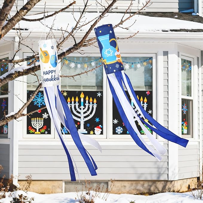 NOVWANG 2 Pack Hanukkah Wind Socks, 40 Inch Happy Hanukkah Windsock Outdoor Hanging Decoration for Garden Yard Porch Patio Home Holiday Decor