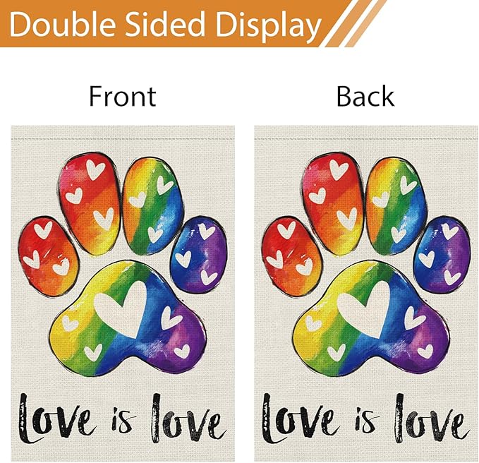 Heyfibro Love is Love Pride Garden Flag 28x40 Double Sided Burlap, Rainbow Footprints Gay Lesbian LGBT Pansexual Yard Banner for Pride Month Outdoor Decoration (ONLY FLAG)