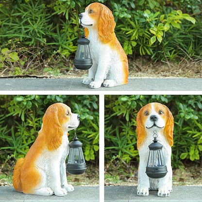 Afirst Dog Garden Statue - Outdoor Decor with Solar Lantern Valentine's Day Gift Lovely American Cocker Spaniel Figurine Patio Lawn Yard Art Ornaments Housewarming Gift