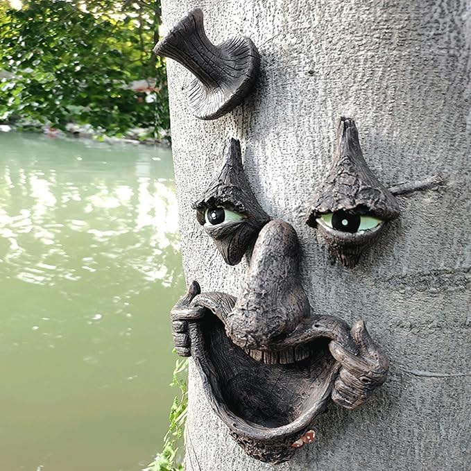 Garden Statues Tree Faces Decor Funny Outdoor Whimsical Statues Garden Hugger Ghost Face Sculpture for Yard Art Decoration Yard Ornaments Decor