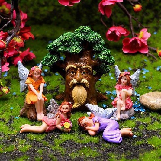 Fairy Garden Accessories Set 5 Pcs, Miniature Fairies and Tree Spirit Figurines, Resin Fairy Garden Statues for Outdoor Yard Decor, Terrarium, Micro Landscape & Plant Pots